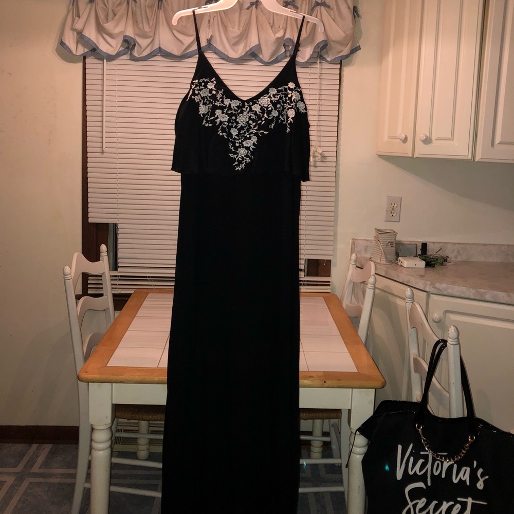 Black maxi dress with embroidered detail
